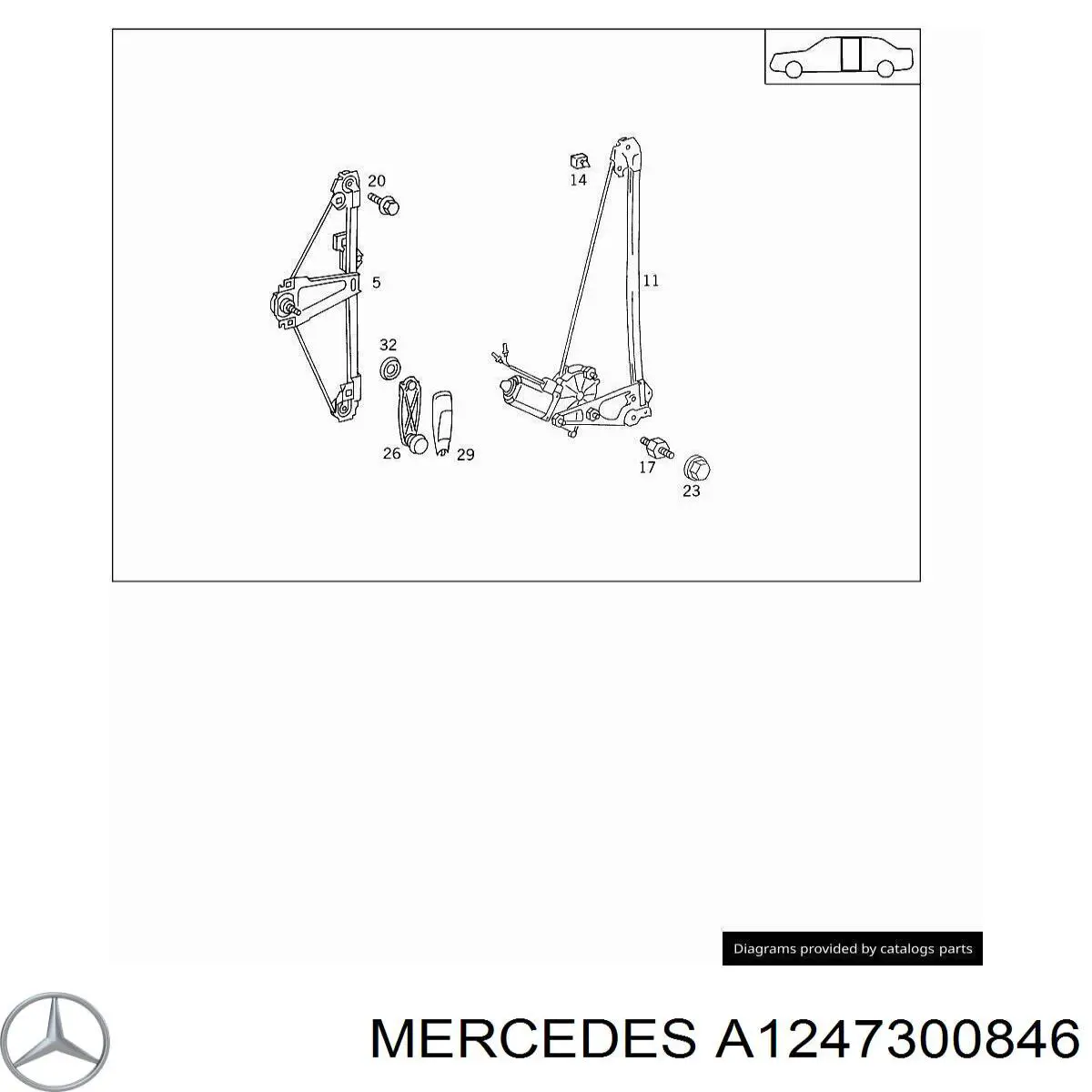 Механизм стеклоподъемника двери задней правой A1247300846 Mercedes