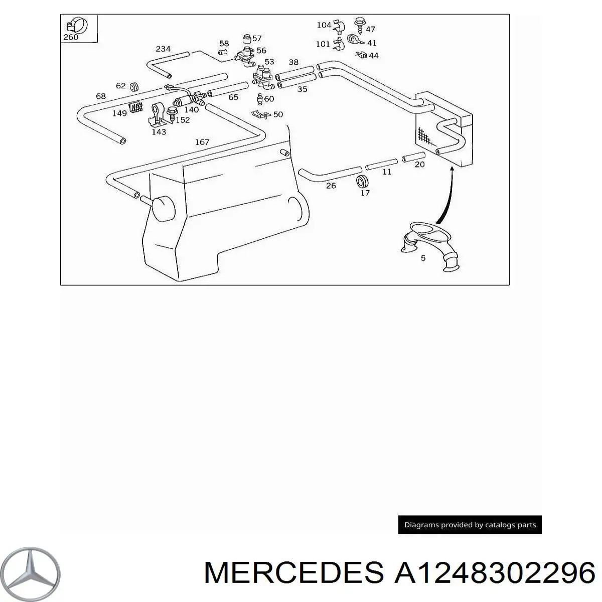 1248302296 Mercedes шланг радиатора отопителя (печки, подача)