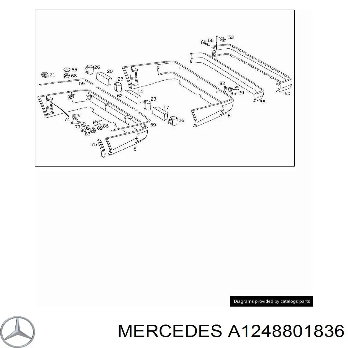 124 880 18 36 Mercedes молдинг бампера заднего правый