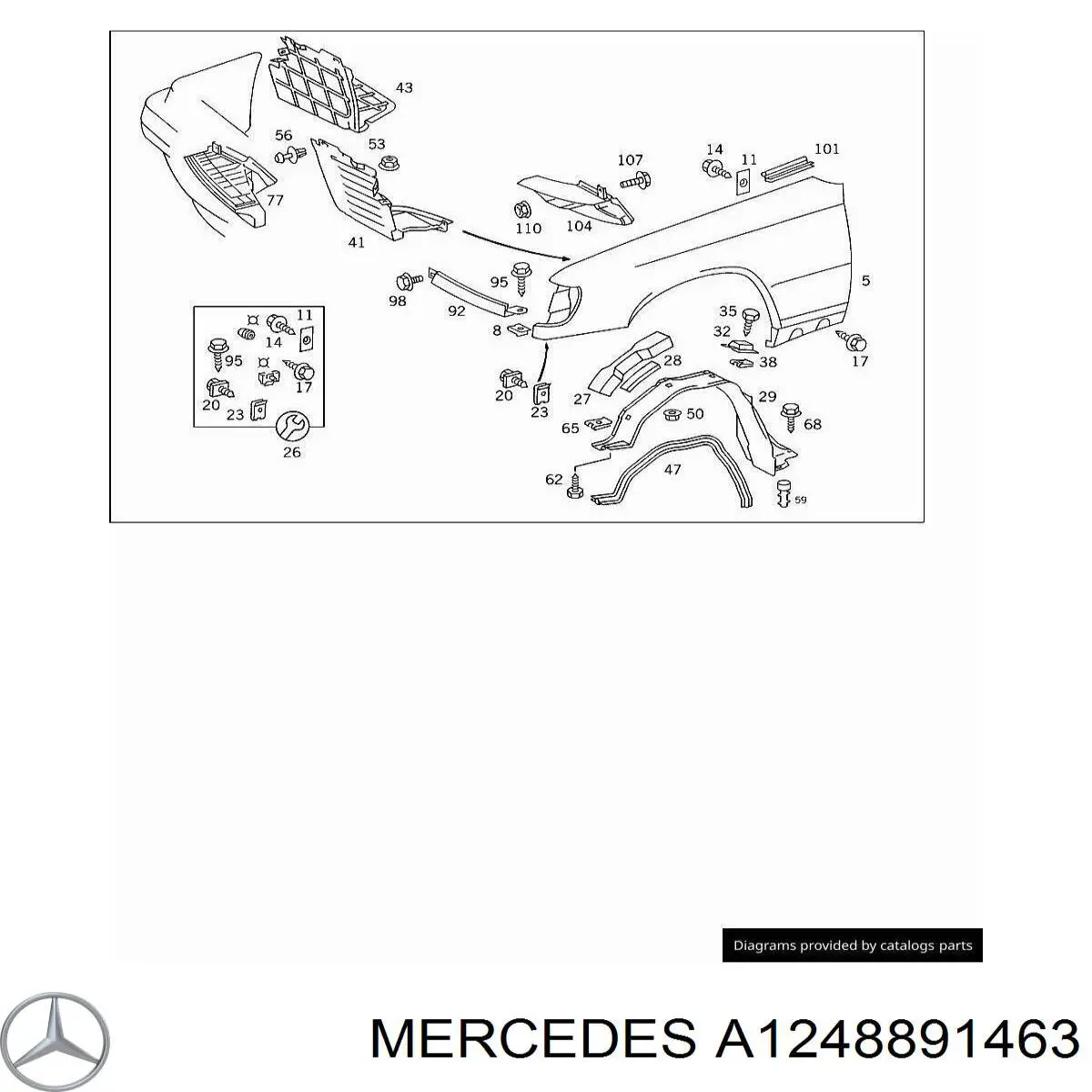 Ресничка правой фары на Mercedes E (A124)