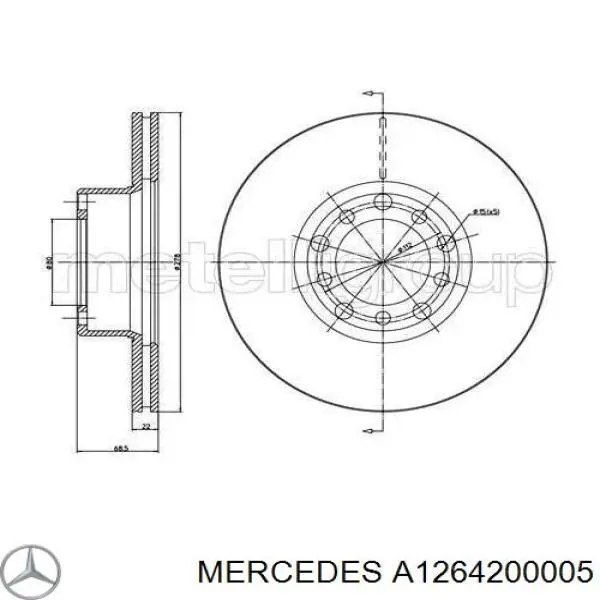 Тормоз дисковый передний Mercedes A1264200005 цена, от 37.81 USD
