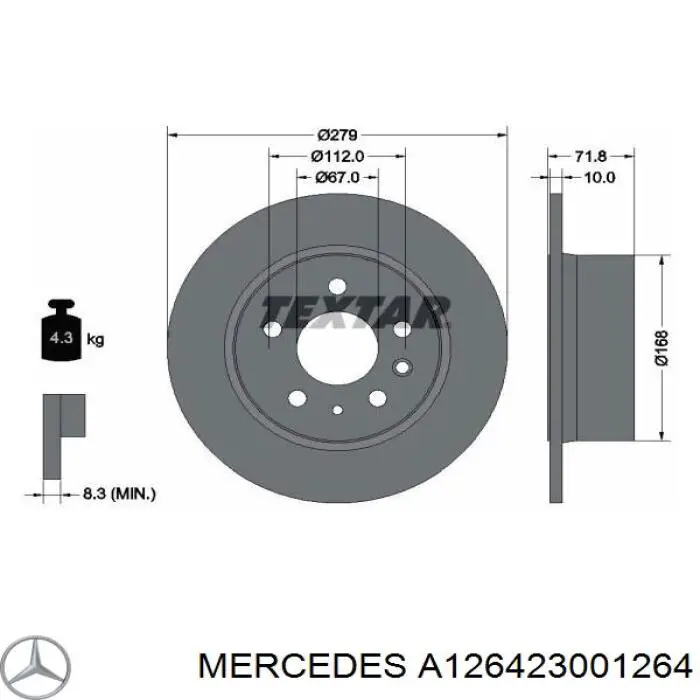 A126423001264 Mercedes диск тормозной задний