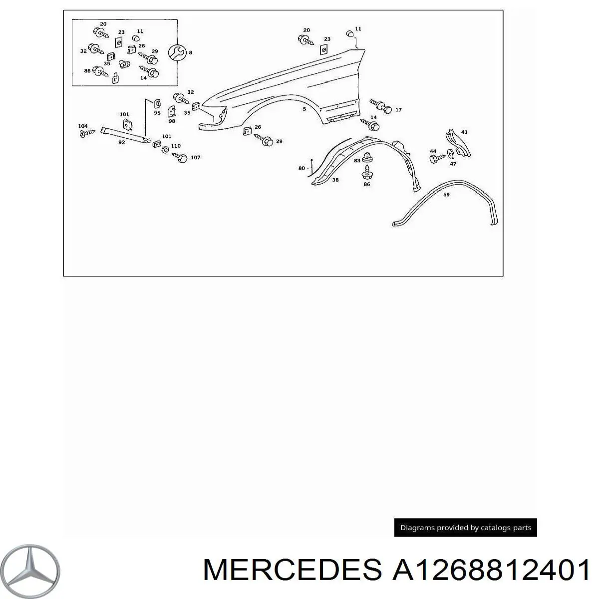 Pára-lama dianteiro direito para Mercedes S (W126)