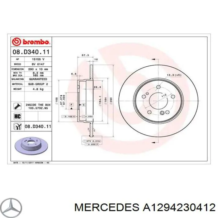 A1294230412 Mercedes диск тормозной передний