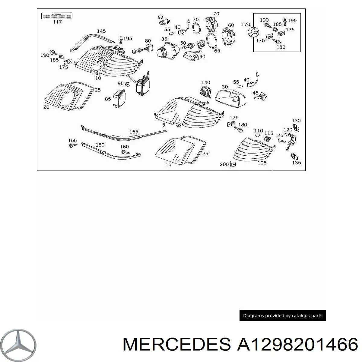 Стекло фары правой 129820146664 Mercedes