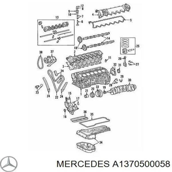A1370500058 Mercedes сальник клапана (маслосъемный, впуск/выпуск, комплект на мотор)