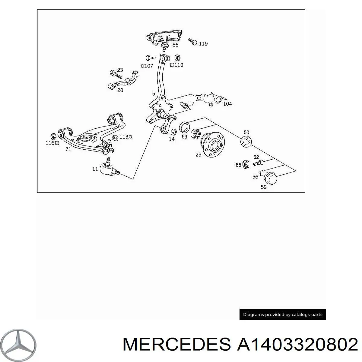 A1403320802 Mercedes pino moente (extremidade do eixo dianteiro direito)