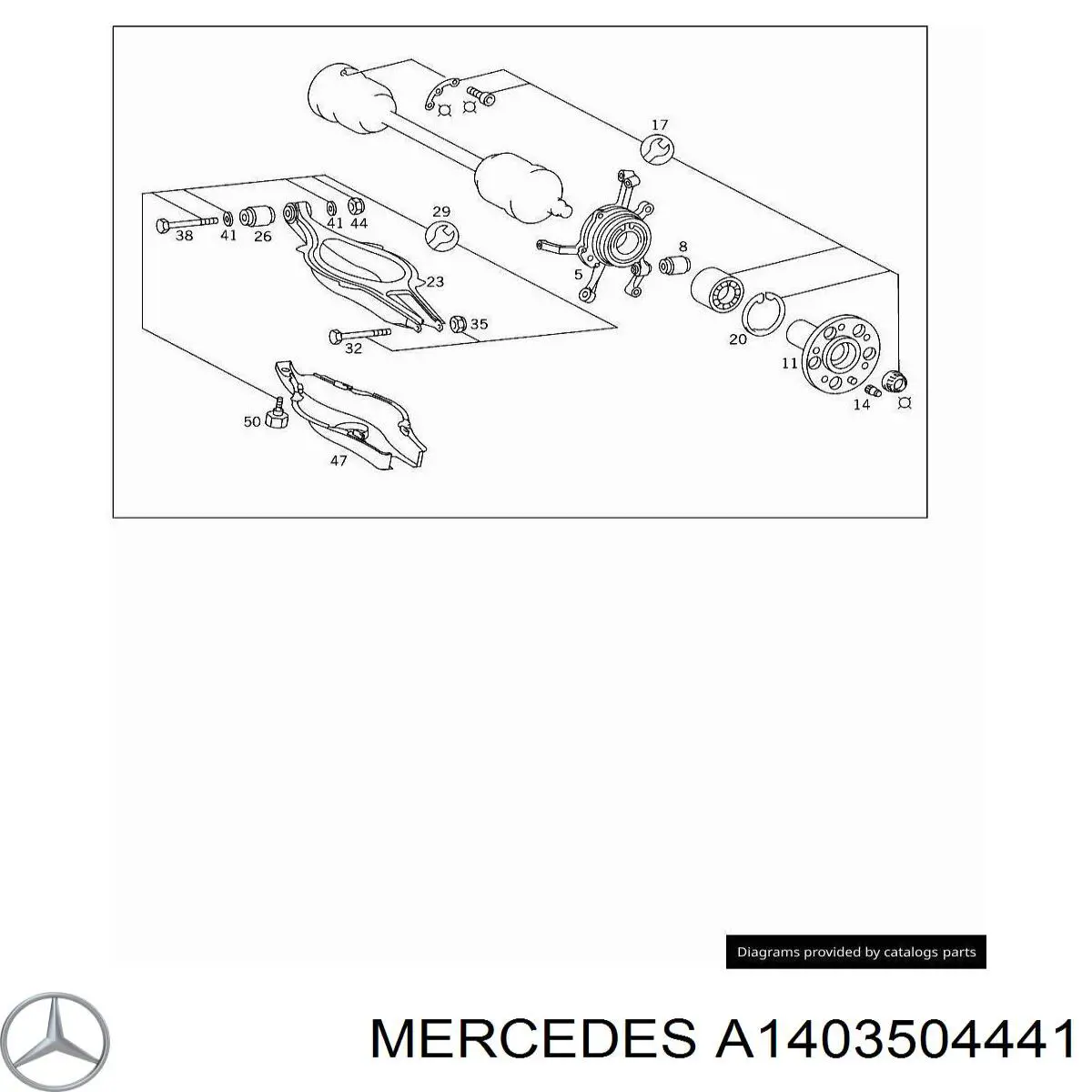 Pino moente (extremidade do eixo) traseiro direito para Mercedes S (W140)