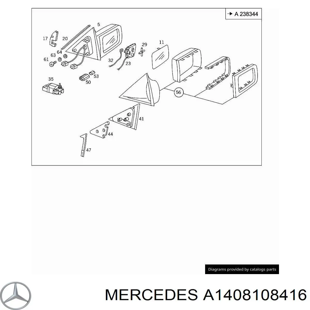 1408108416 Mercedes зеркало заднего вида правое