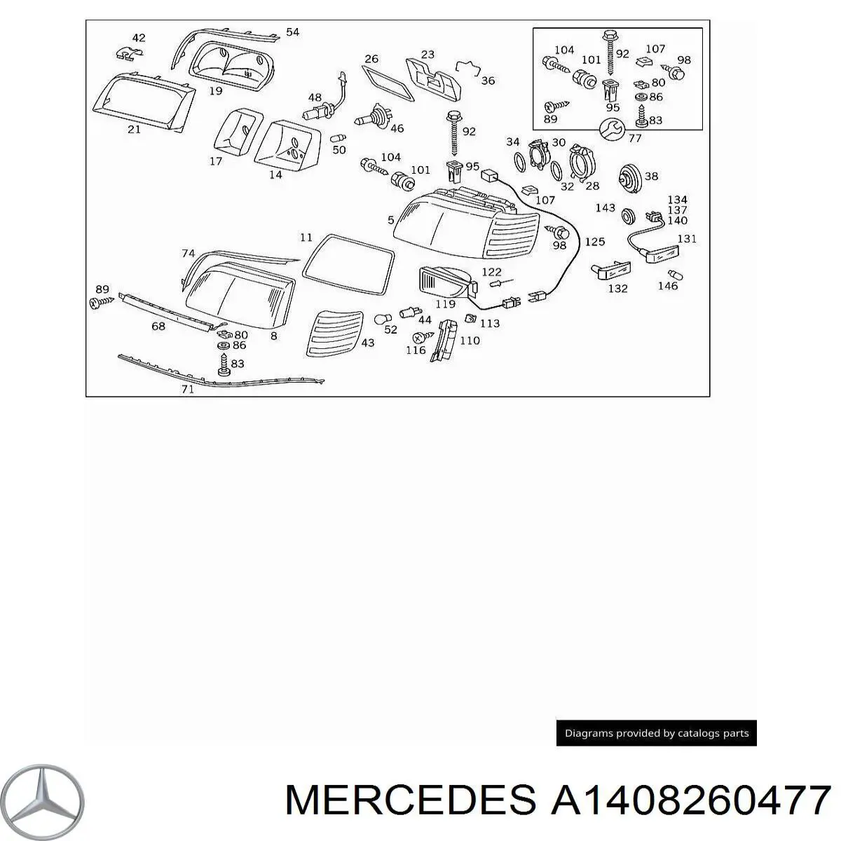 Ripa (placa sobreposta) da luz direita para Mercedes S (W140)