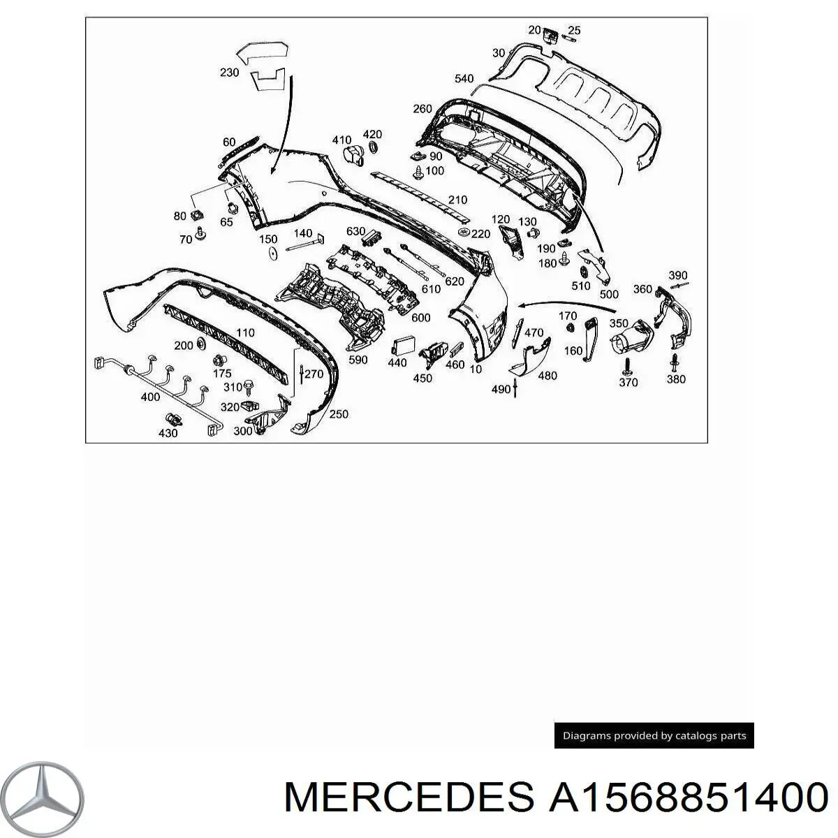 Спойлер заднего бампера A1568851400 Mercedes