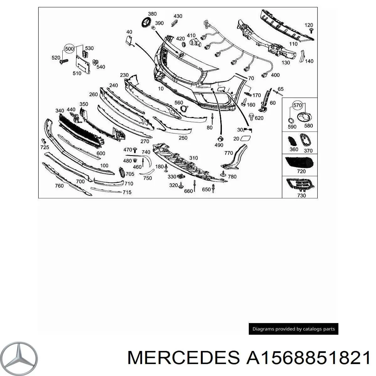 Правое крепление переднего бампера Mercedes A1568851821 цена, от 31.67 USD