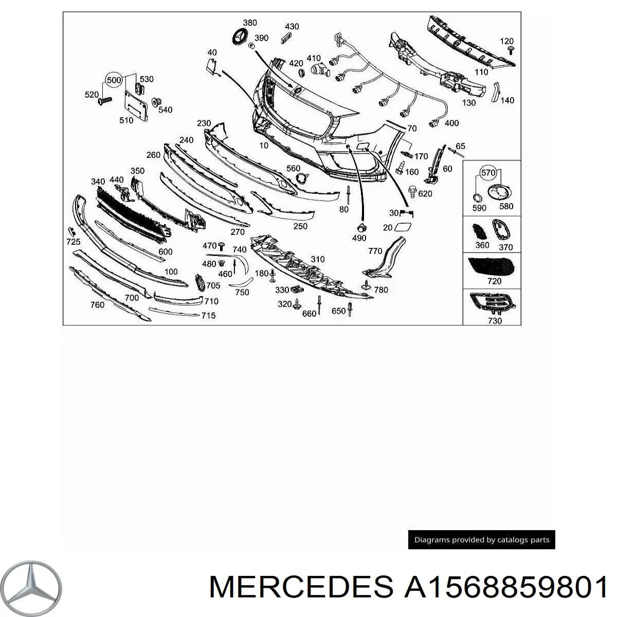 Правое крепление переднего бампера Mercedes A156885980164 цена, от 14.06 USD