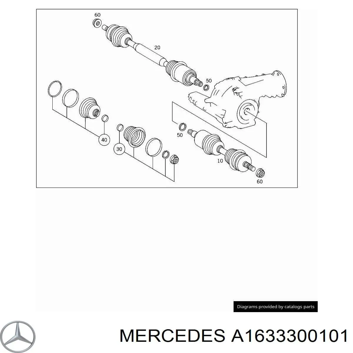Semieixo (acionador) dianteiro esquerdo para Mercedes ML/GLE (W163)