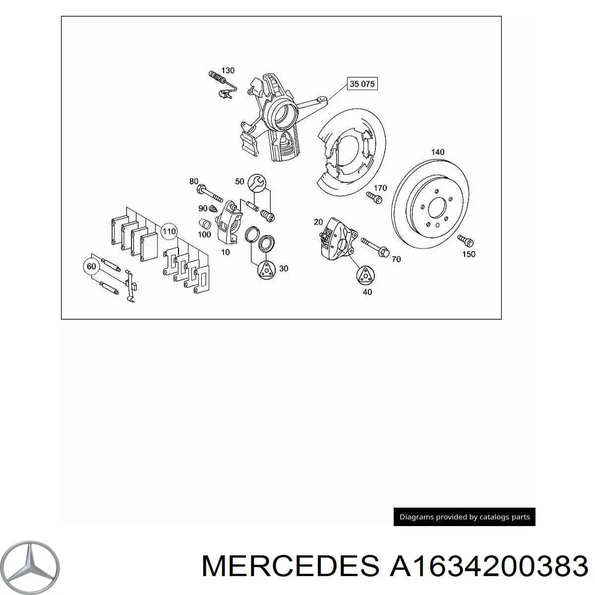 Суппорт тормозной задний левый A1634200383 Mercedes