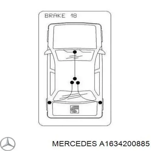 Трос ручного тормоза задний правый Mercedes A1634200885