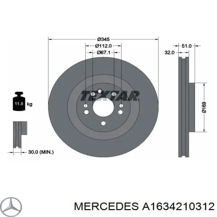 Передние тормозные диски A1634210312 Mercedes