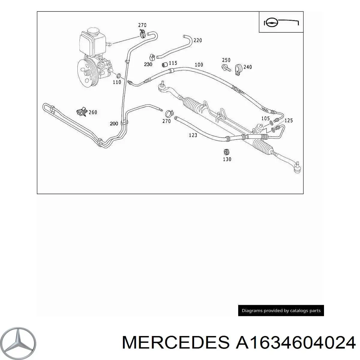 Mangueira da Direção hidrâulica assistida de pressão alta desde a bomba até a régua (do mecanismo) para Mercedes ML/GLE (W163)