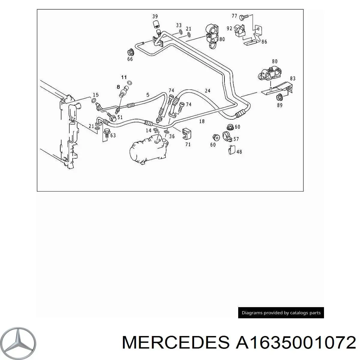 Купить A1635001072 Mercedes Шланг кондиционера, от радиатора к испарителю