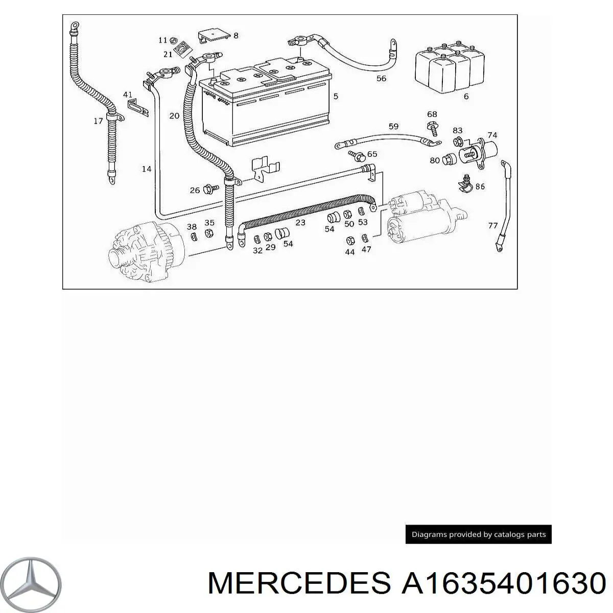Кабель положительной клемы аккумулятора (АКБ) на Mercedes ML/GLE (W163)