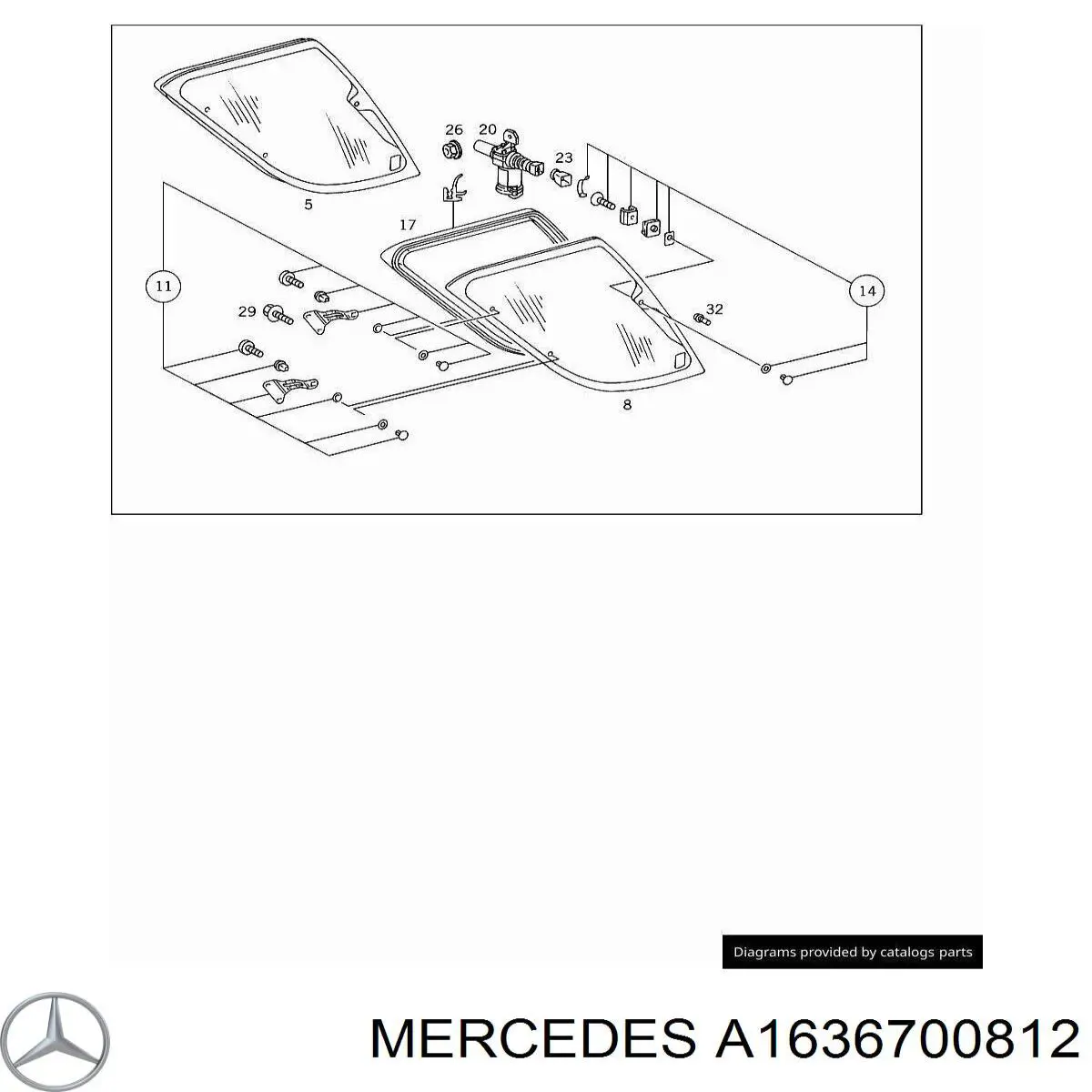 Vidro de carroçaria (da seção de bagagem) direito para Mercedes ML/GLE (W163)