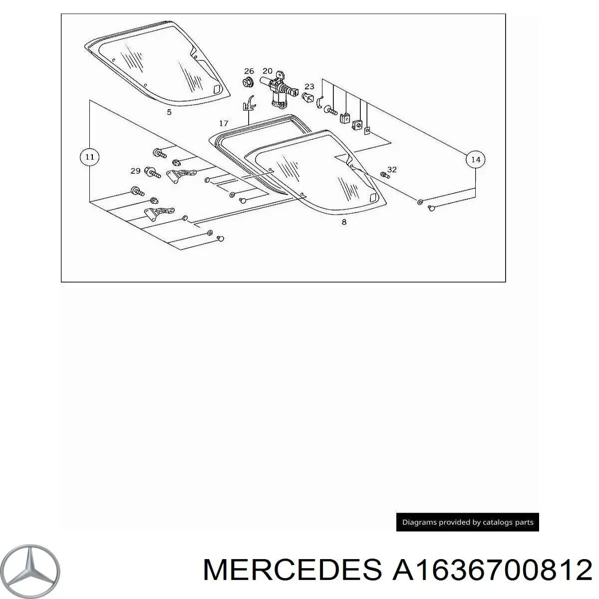 Стекло кузова (багажного отсека) правое A1636700812 Mercedes