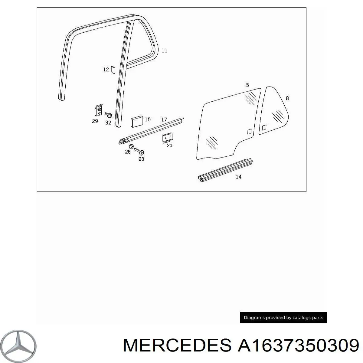 Стекло-форточка двери задней левой 1637350309 Mercedes