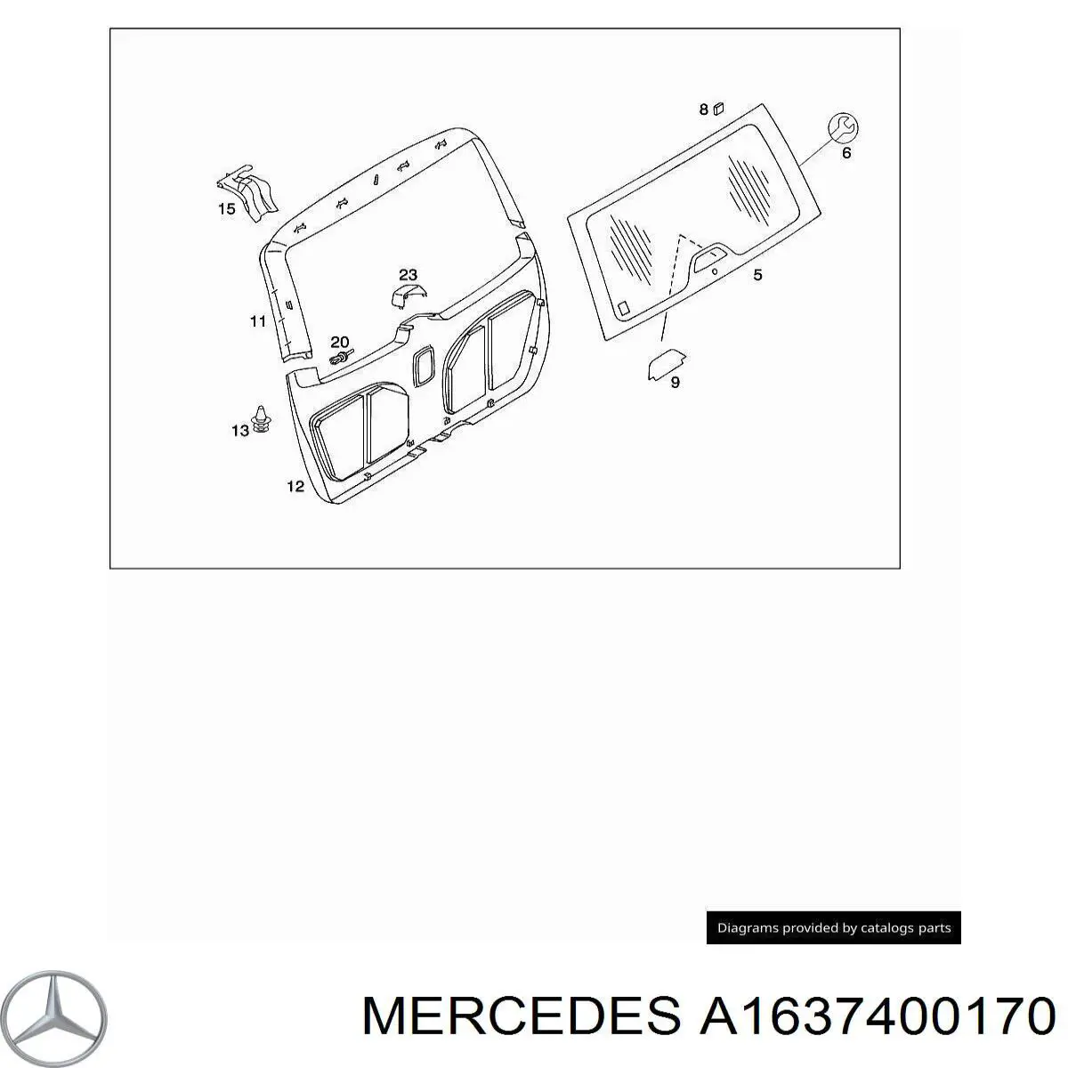 Revestimento (cobrimento) de tampa de porta-malas (de 3ª/5ª porta traseira) para Mercedes ML/GLE (W163)