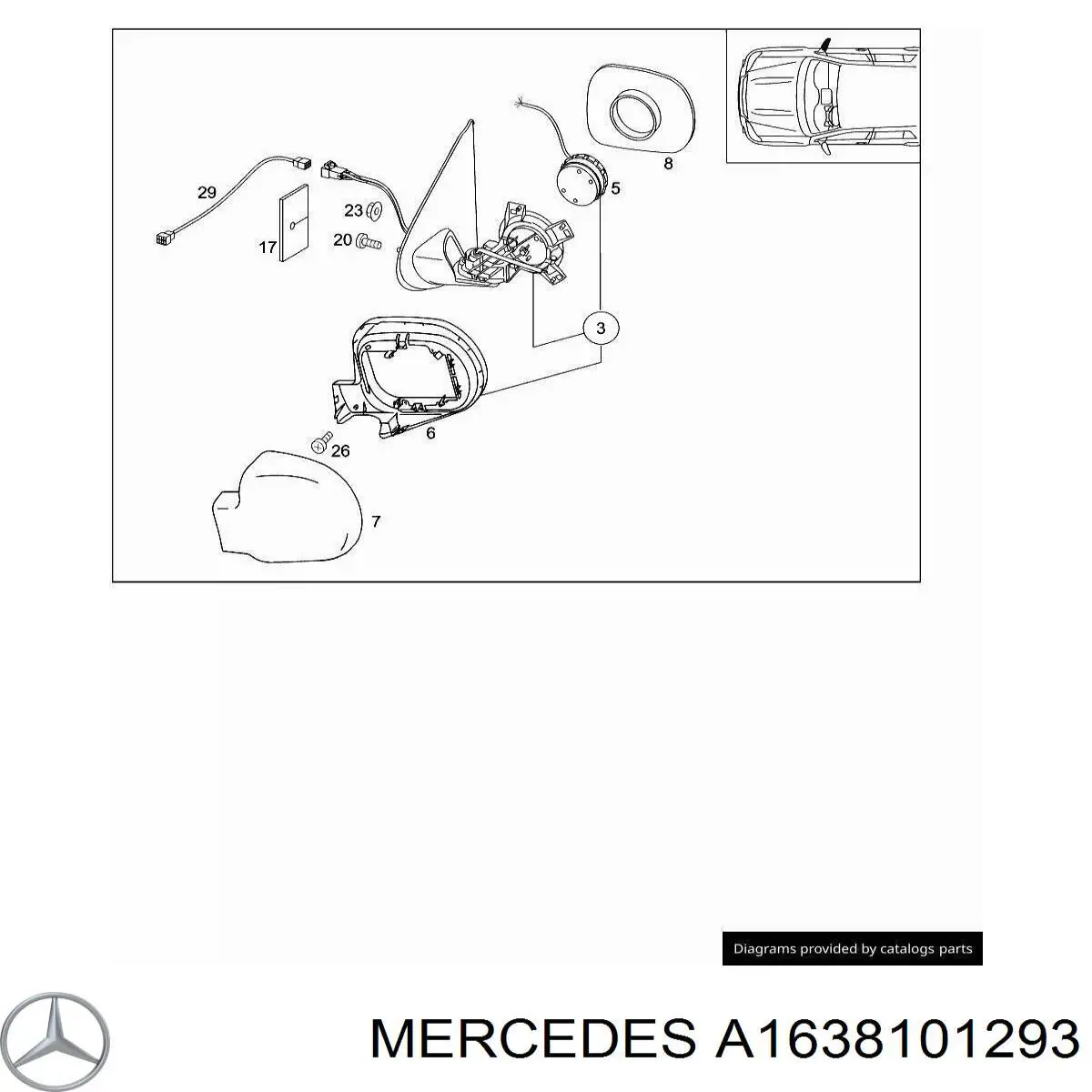 Правое боковое зеркало A1638101293 Mercedes