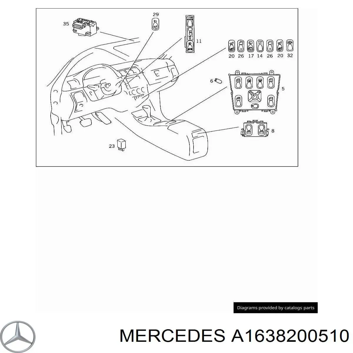 Купить 1638200510 Mercedes Кнопочный блок управления стеклоподъемником центральной консоли