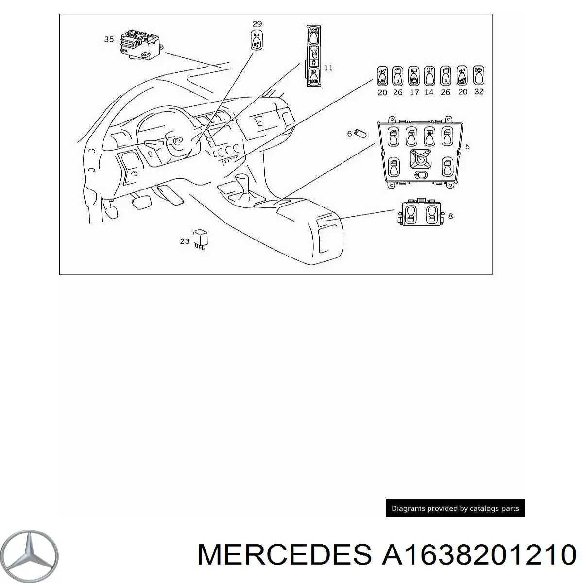 Купить A1638201210 Mercedes Кнопочный блок управления стеклоподъемником центральной консоли