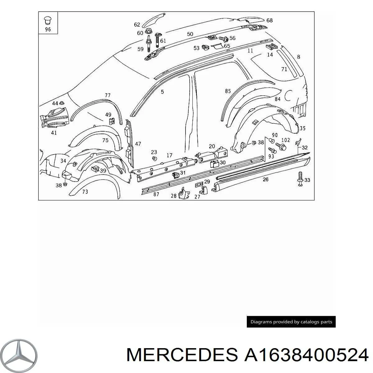 Porta-bagagem do teto esquerdo para Mercedes ML/GLE (W163)