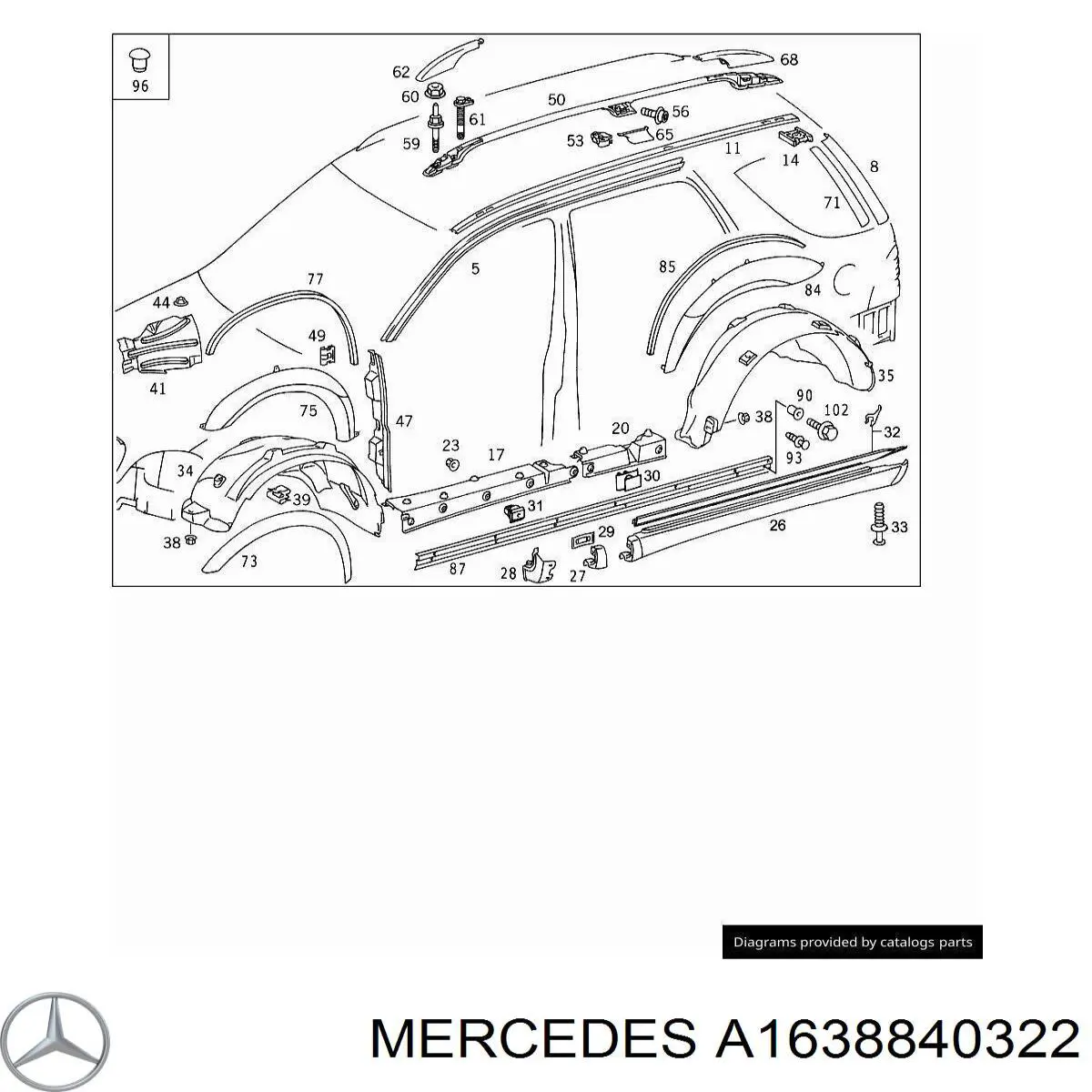 A1638840322 Mercedes guarda-barras do pára-lama traseiro esquerdo