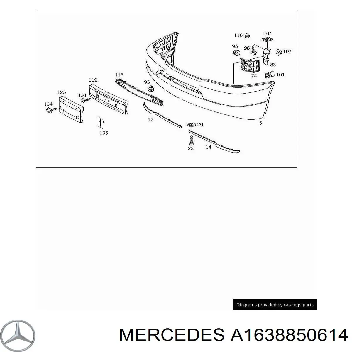 Кронштейн крепления бампера переднего правый на Mercedes ML/GLE (W163)