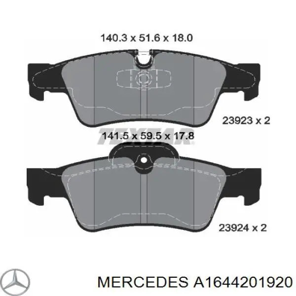 A1644201920 Mercedes задние тормозные колодки