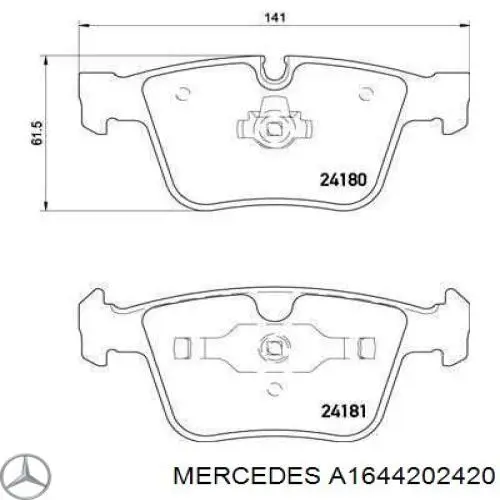 A1644202420 Mercedes колодки тормозные задние дисковые