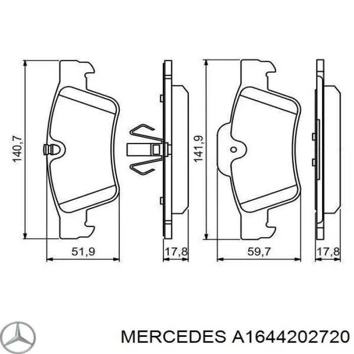 Задние тормозные колодки A1644202720 Mercedes