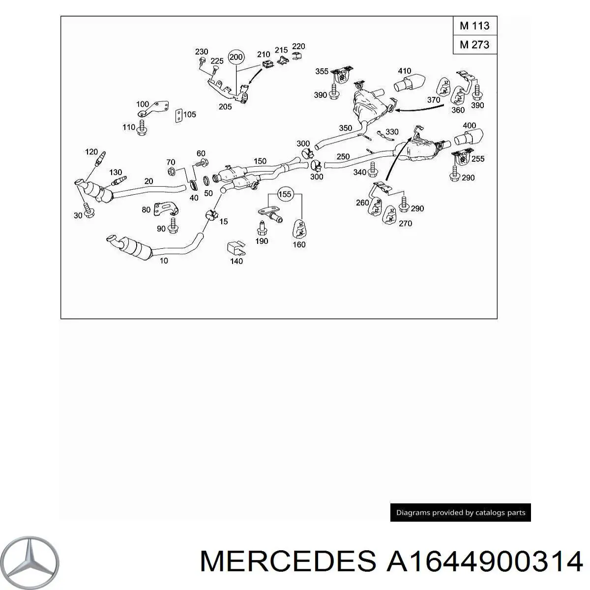 A1644900314 Mercedes Труба приемная (штаны) глушителя, передняя, левая