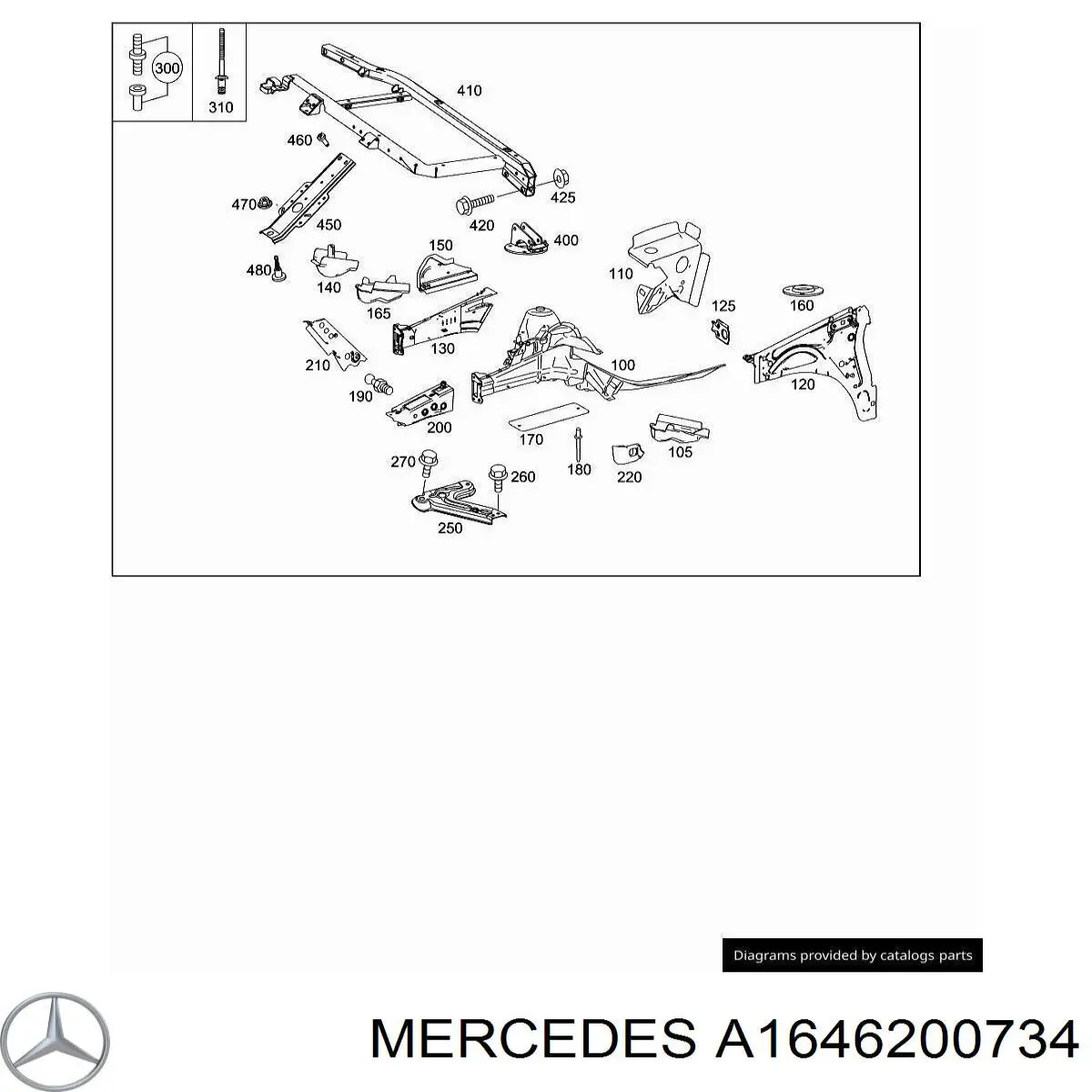 Панель брызговика моторного отсека, левая на Mercedes ML/GLE (W164)
