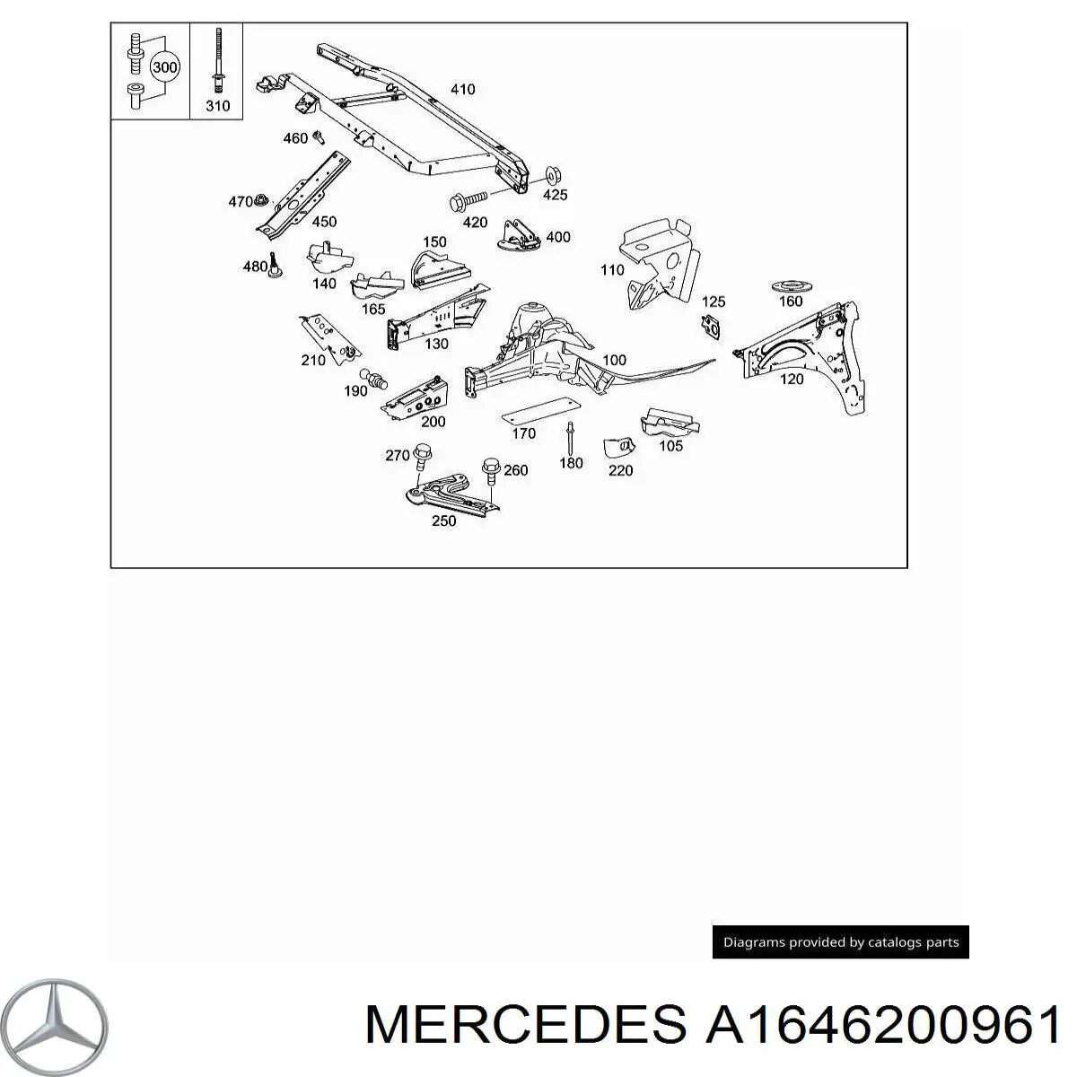 Лонжерон рамы передний левый на Mercedes ML/GLE (W164)