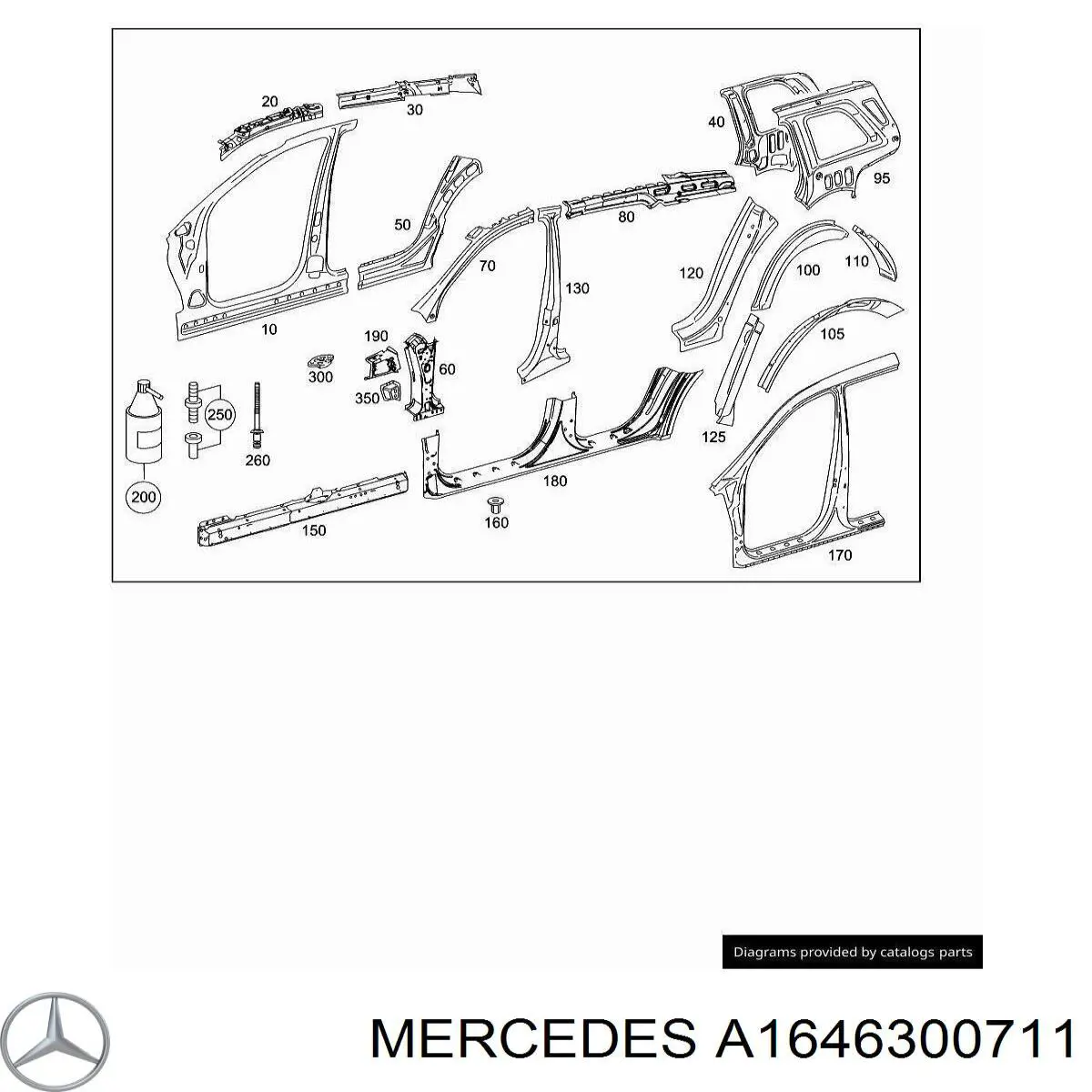 Montante central esquerdo de carroçaria para Mercedes ML/GLE (W164)