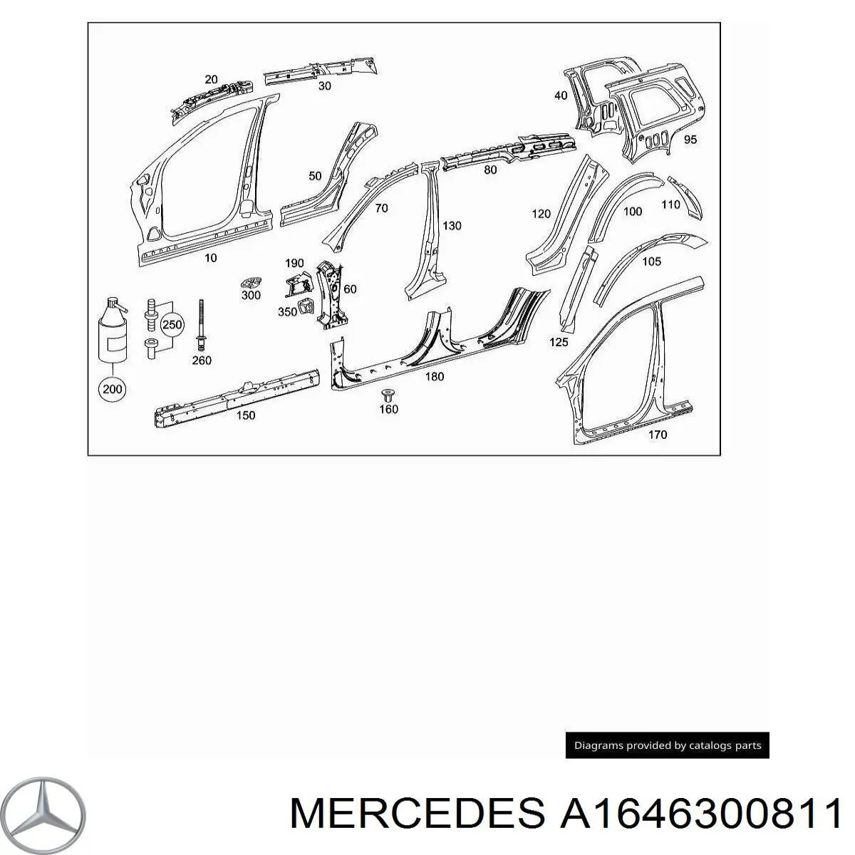 Montante central direito de carroçaria para Mercedes ML/GLE (W164)