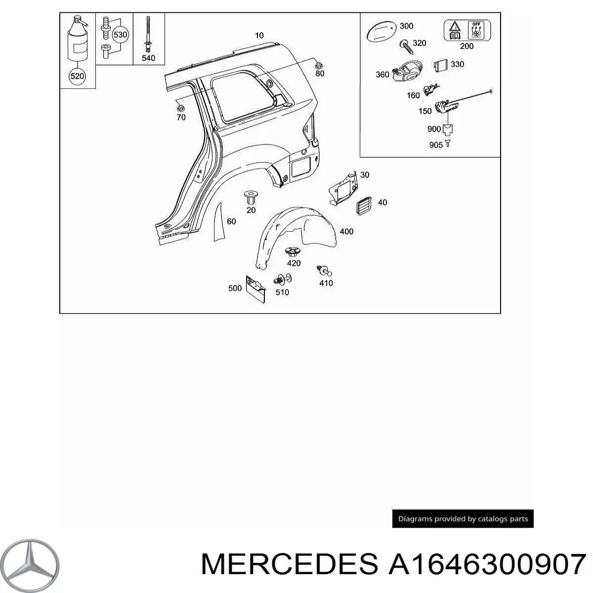 A1646300907 Mercedes pára-lama traseiro esquerdo