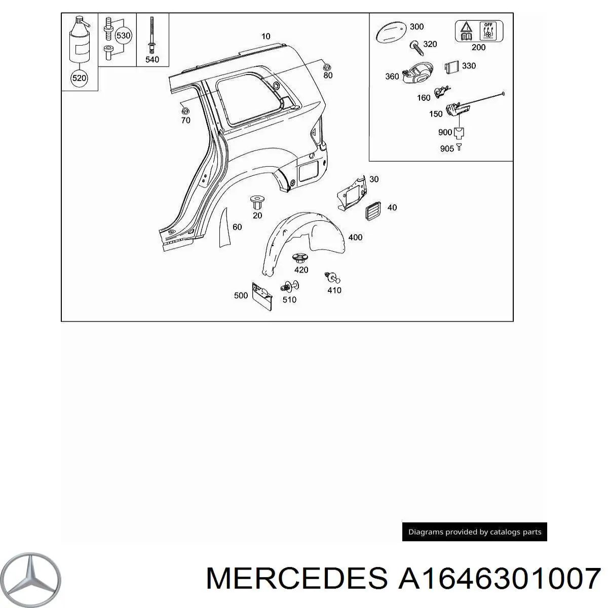 Pára-lama traseiro direito para Mercedes GL (X164)