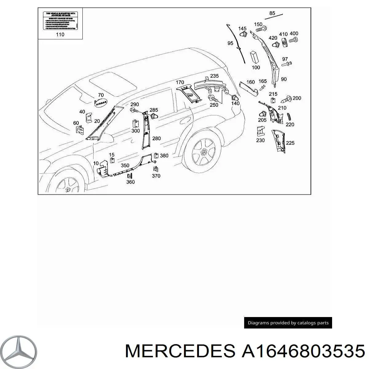 Купить A1646803535 Mercedes Обшивка стойки кузова внутренняя средняя нижняя левая