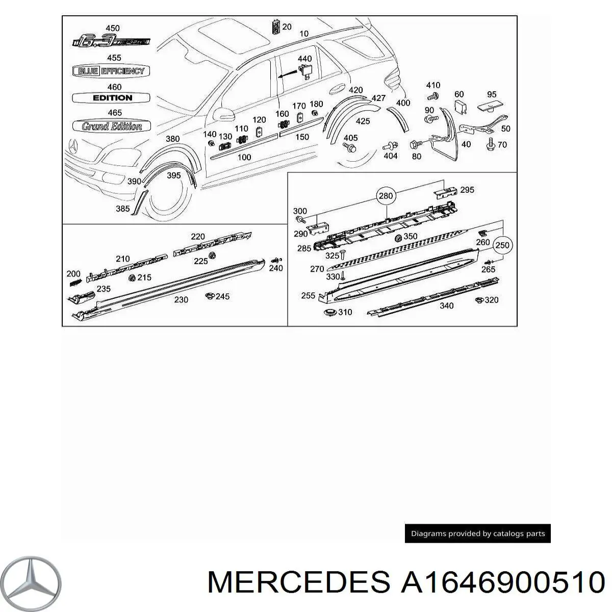 Купить 1646900510 Mercedes Рейлинг крыши левый