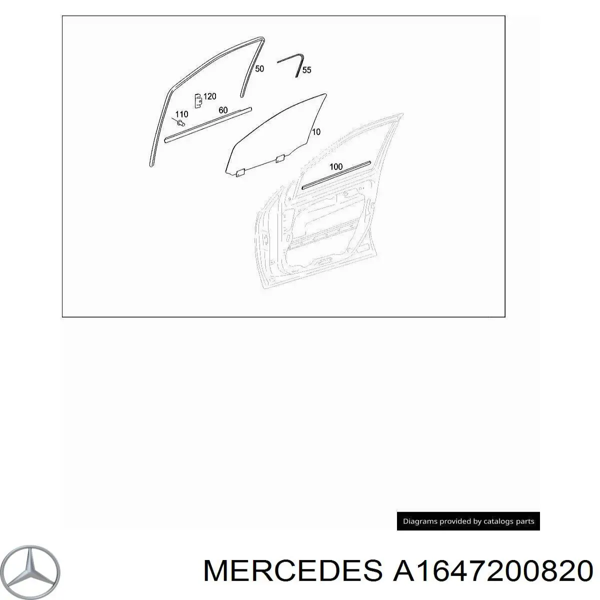 Стекло-форточка двери, передней, правой на Mercedes ML/GLE (W164)