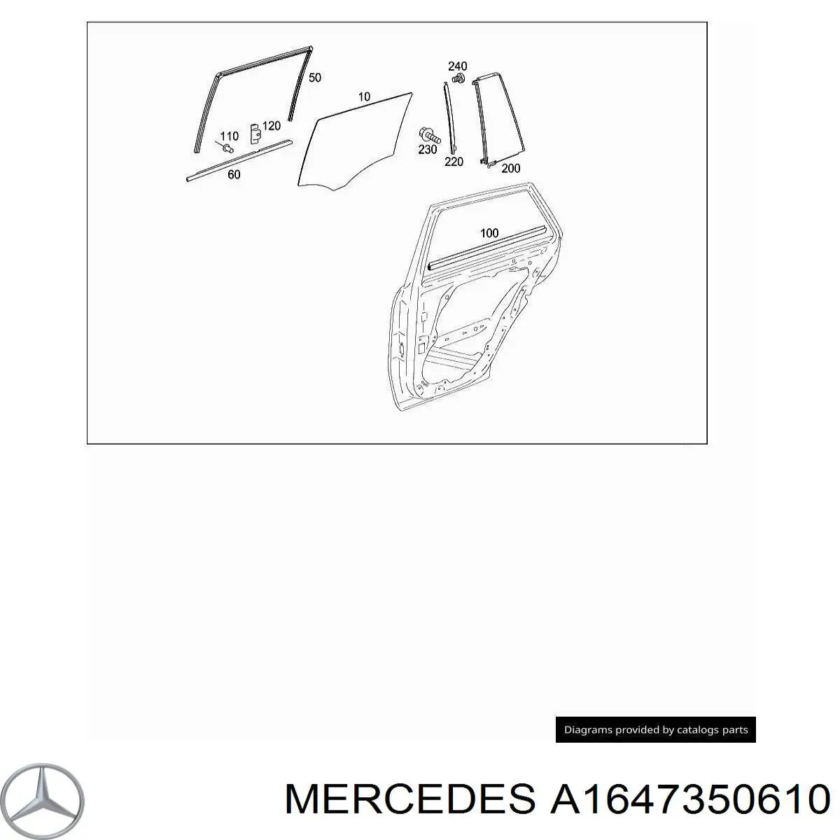 1647350610 Mercedes стекло двери задней правой
