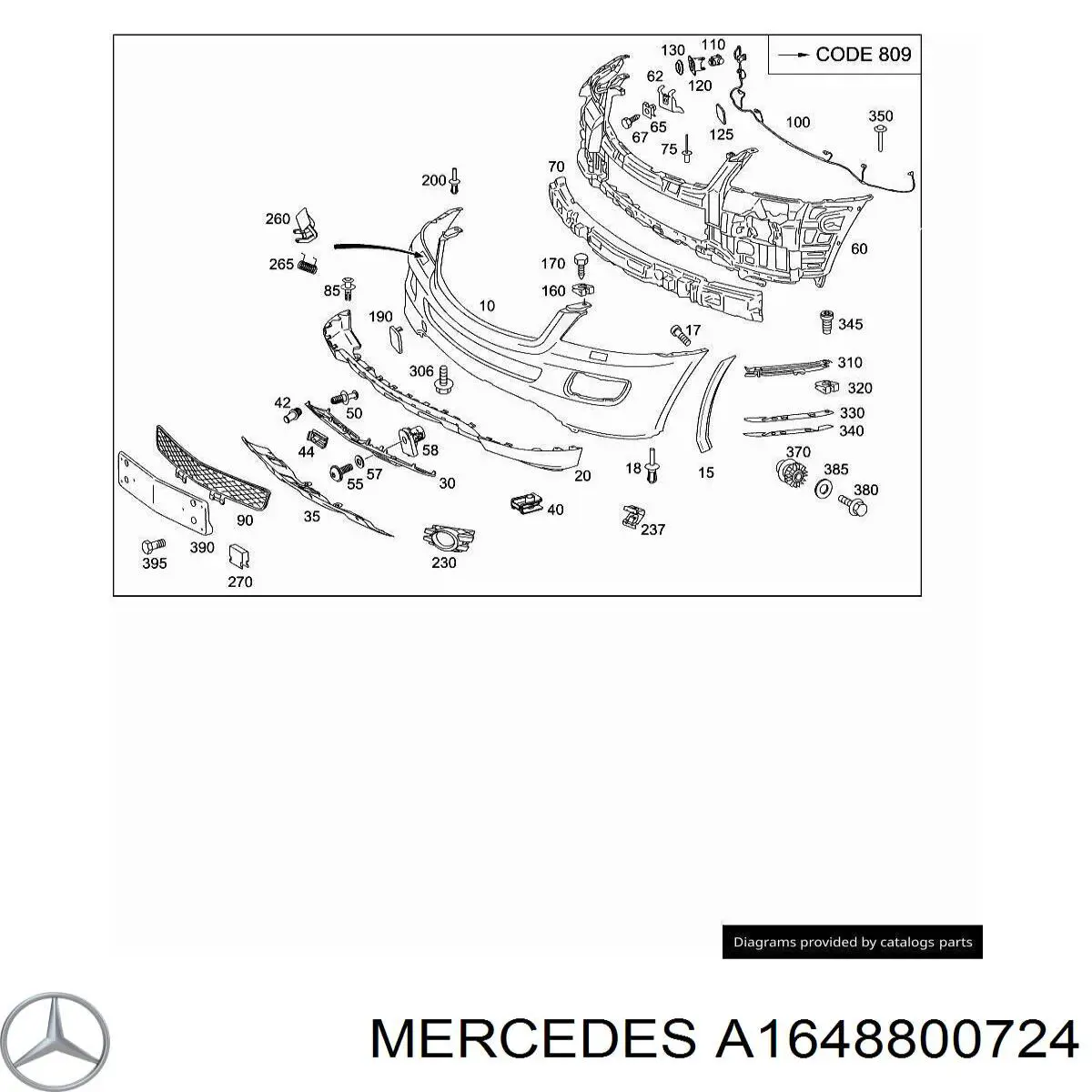 A1648800724 Mercedes заглушка (решетка противотуманных фар бампера переднего левая)