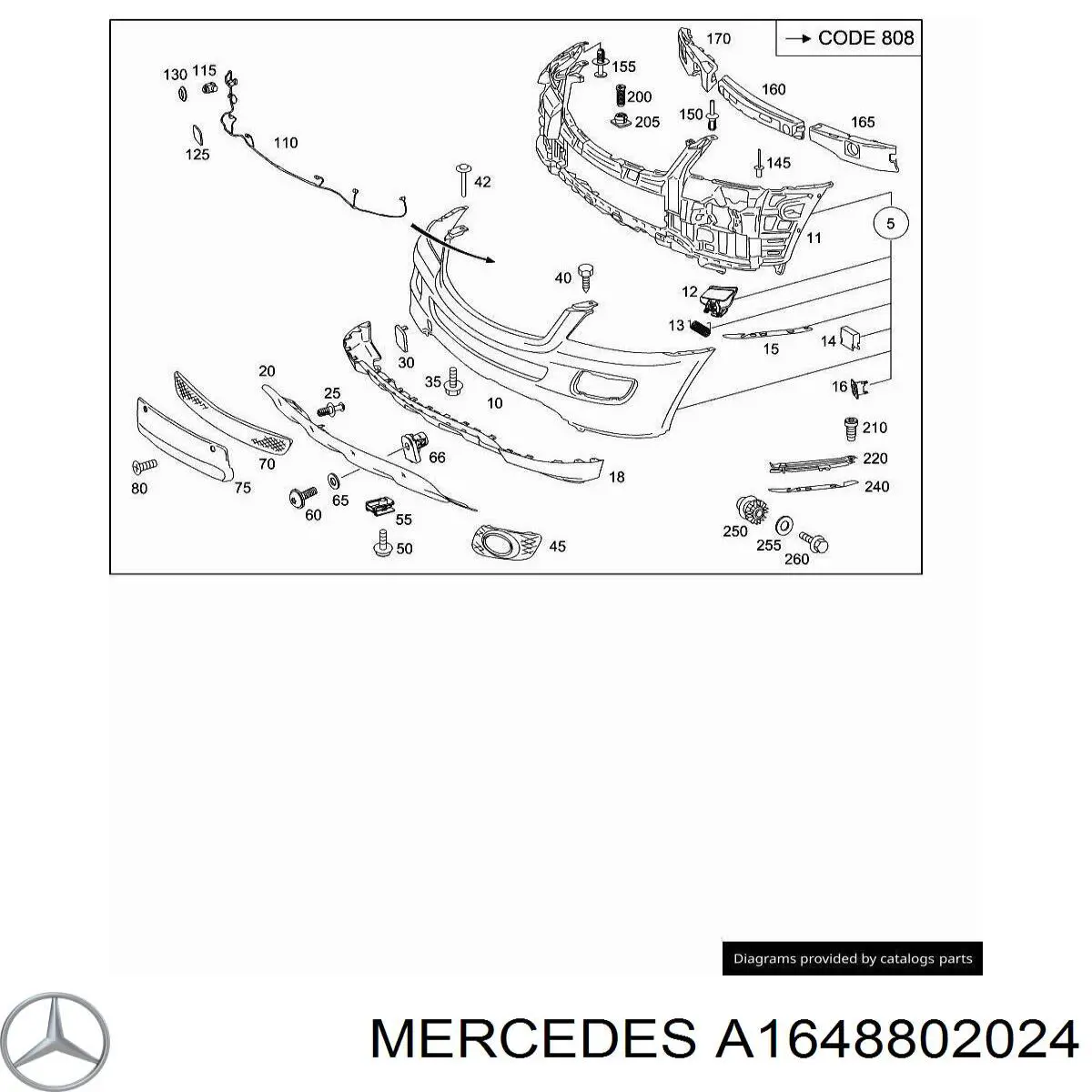 A1648802024 Mercedes заглушка (решетка противотуманных фар бампера переднего правая)